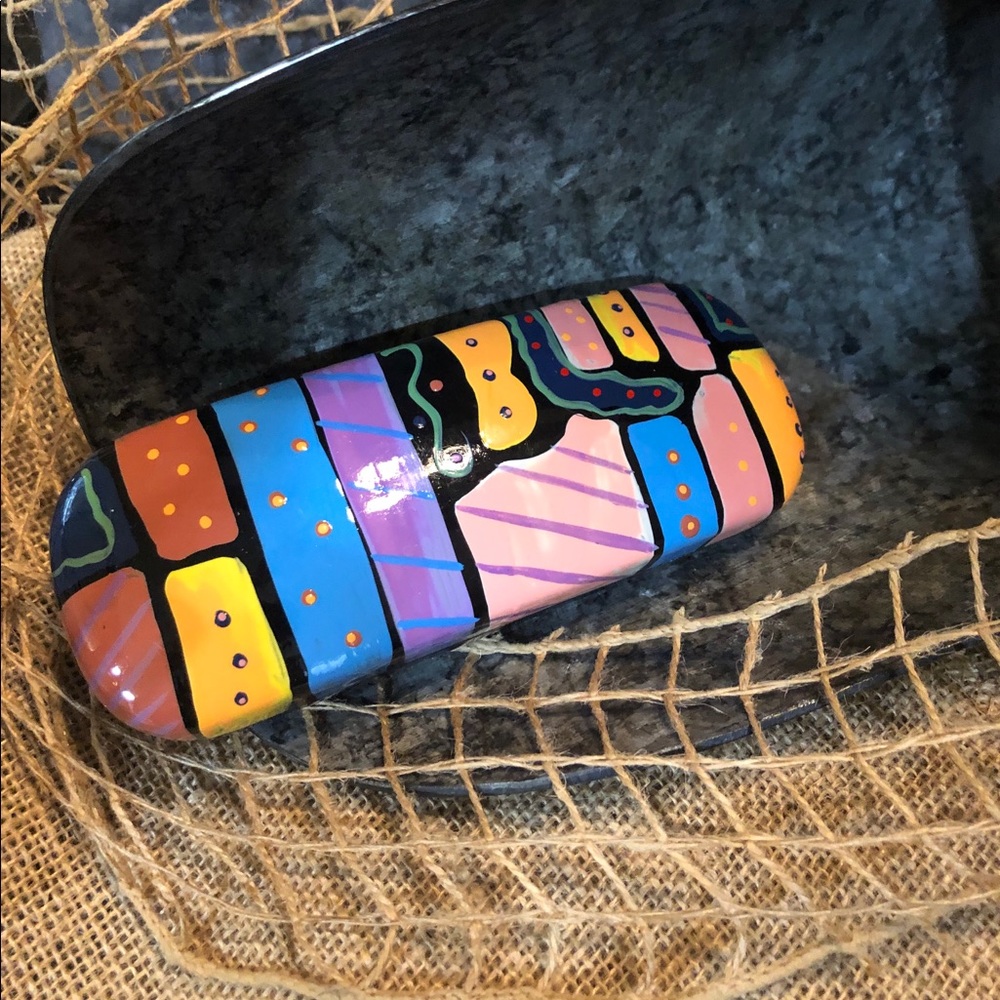 Hand painted Abstract Eyeglass Case. OS